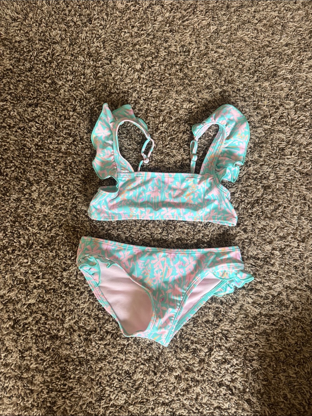 Raisins Mint Green and Light Pink Ruffle Two-Piece Girls Bikini